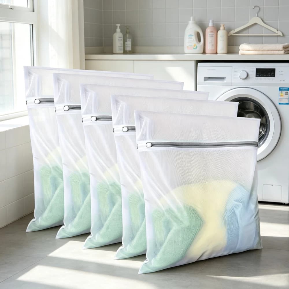 5pcs Laundry Bags for Washing Machine, Mesh Laundry Bags with Zipper for Delicates Clothes Socks Bras, Travel Organizer Mesh Bag