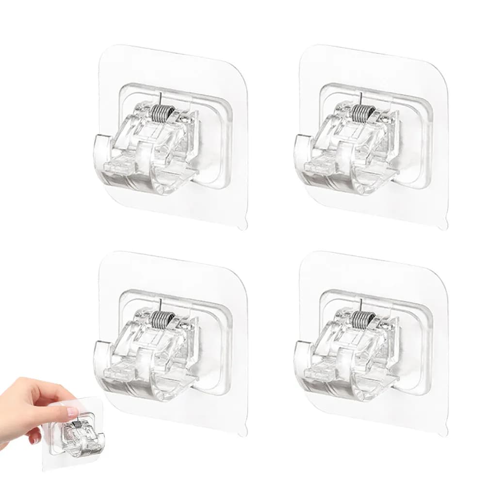 4 Pezzi Clip Autoadesive Robuste per Aste di Tende, Specchi e Piastrelle in Vetro e Acciaio Inox, Senza Foratura, Facile Installazione, per Casa, Giardino e Feste