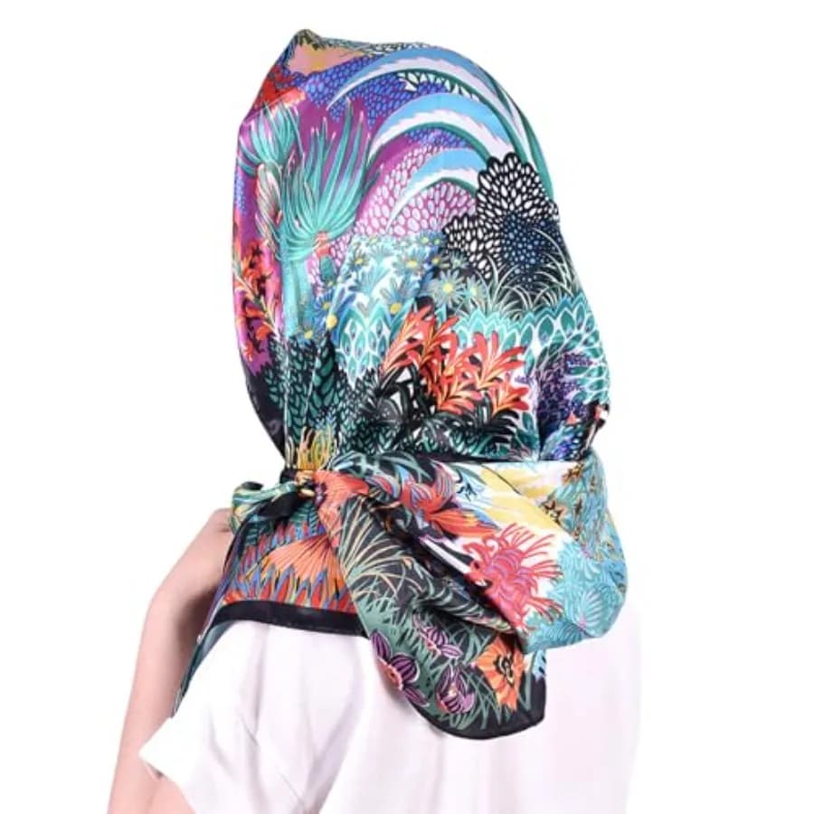Sciarpa per la testa da donna, foulard quadrato effetto seta per dormire, bandana in twill antiscivolo e sciarpa per il collo