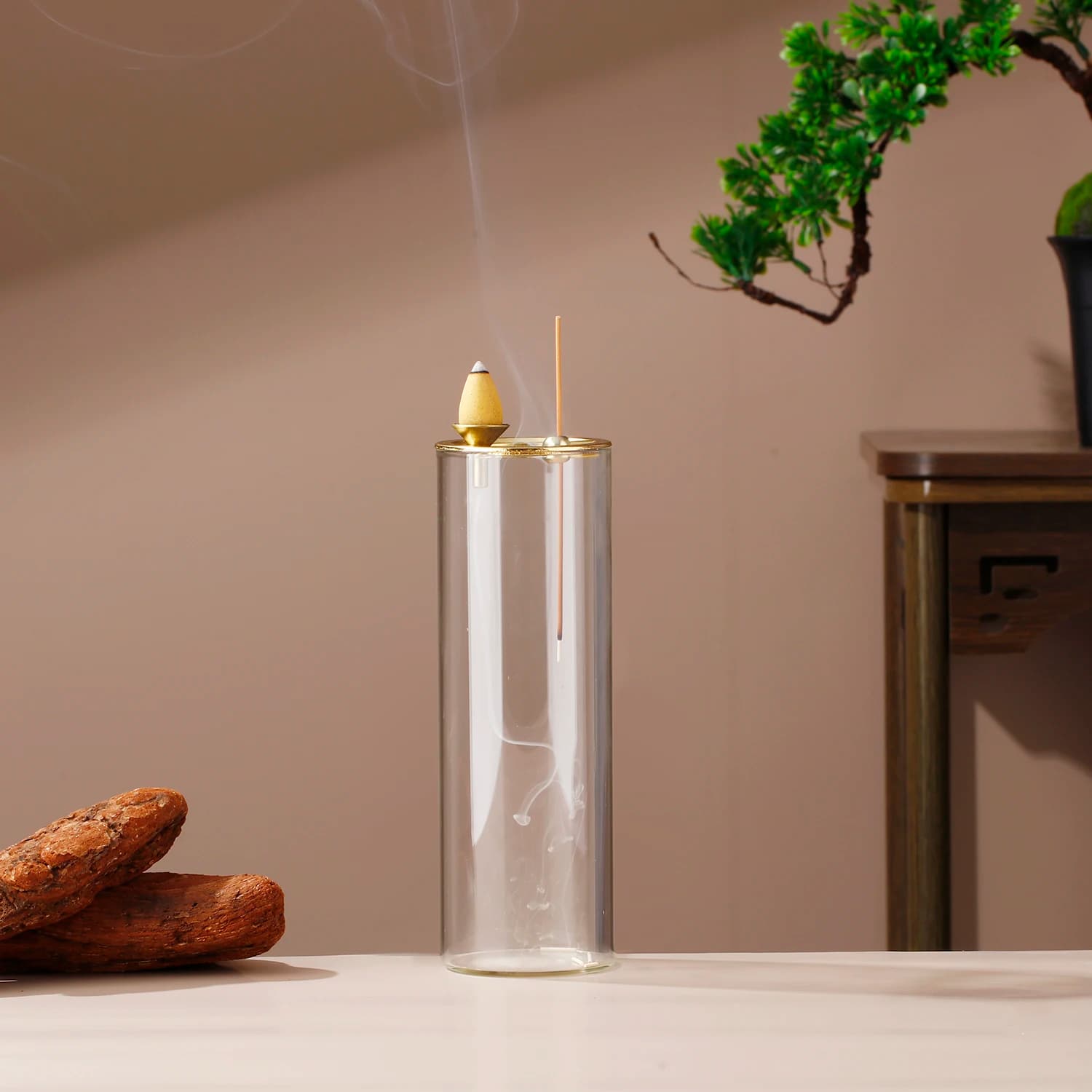 Portaincenso in Vetro 2 in 1, Bruciatore di Incenso a Flusso Inverso per Coni e Bastoncini, Portaincenso Anti-Ceneri per Meditazione, Yoga, Spa