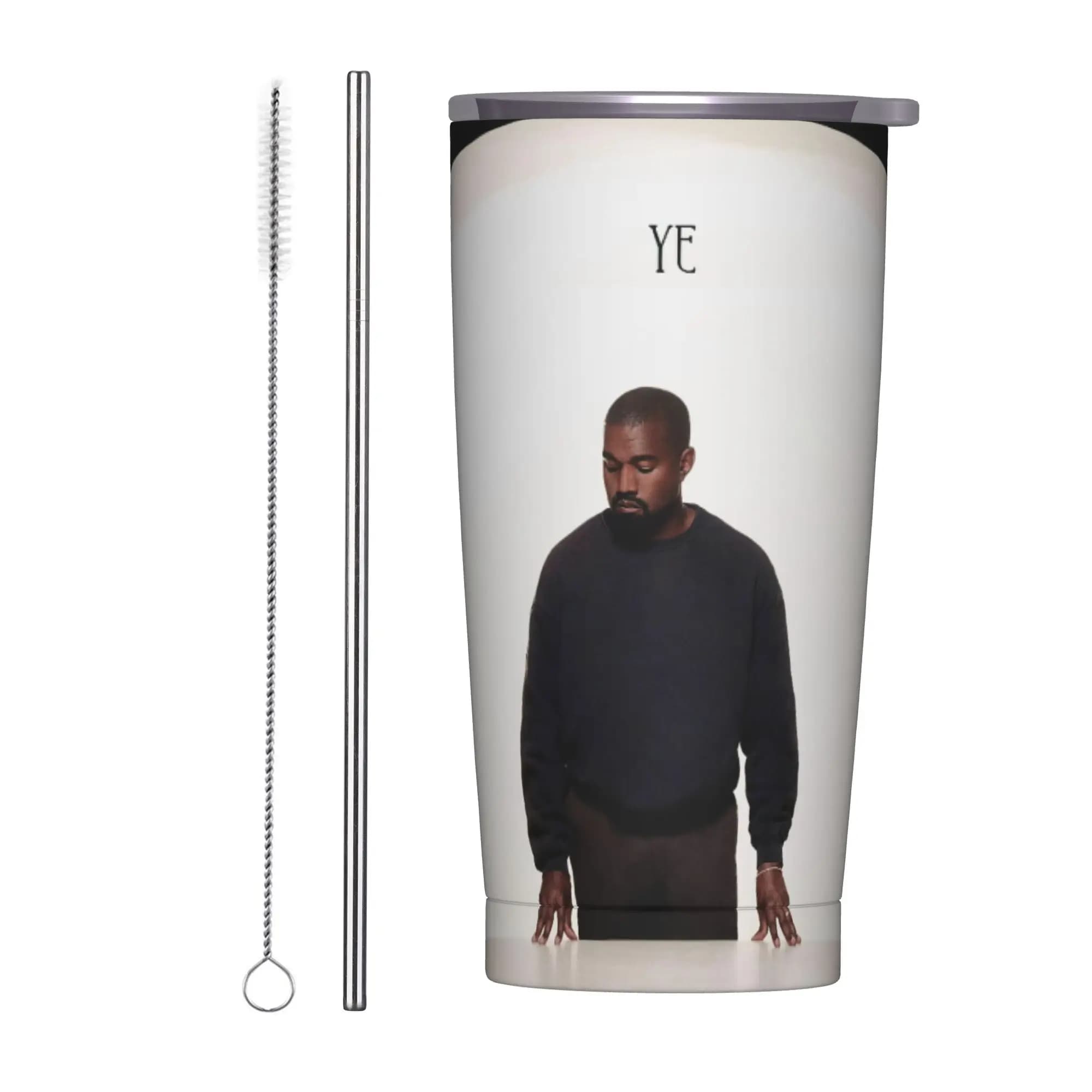Tazza Termica Ye Kanye West con Coperchio e Cannuccia, Bicchieri per Auto, Bottiglia d'Acqua