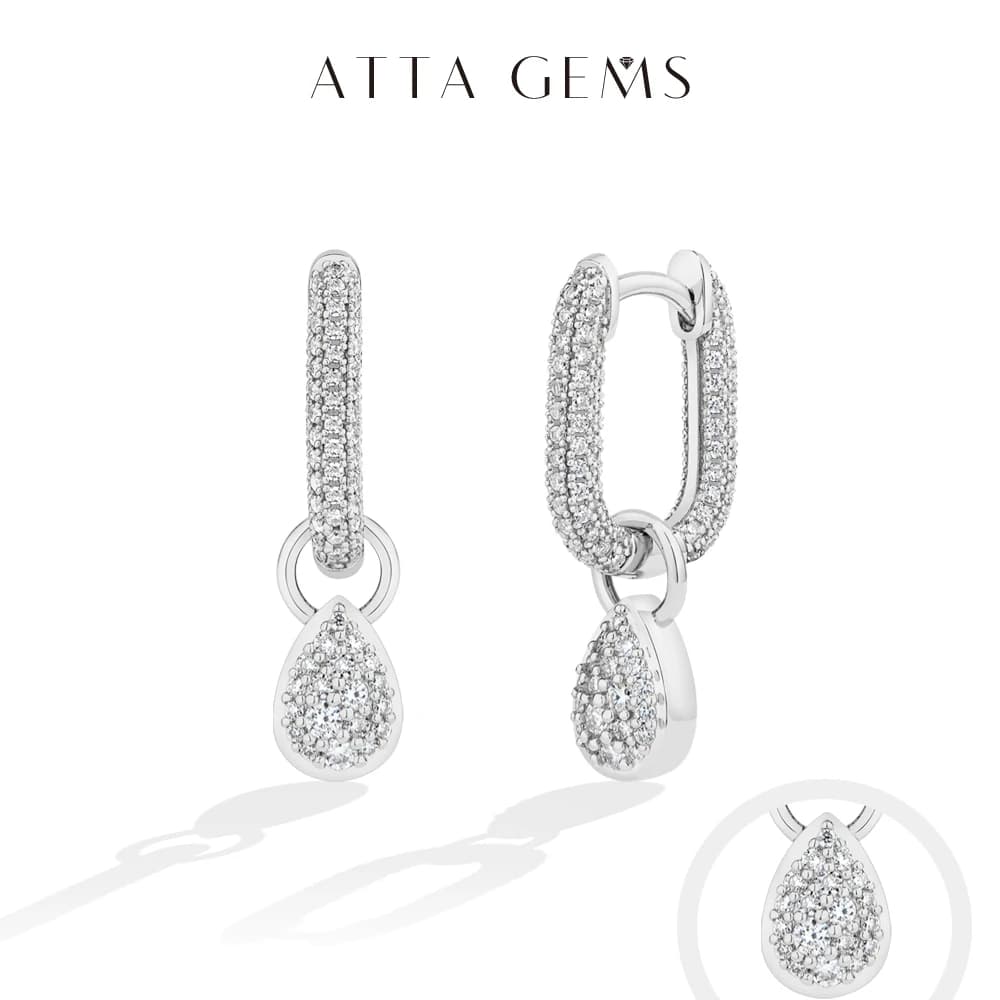 ATTAGEMS 2026 New Full Synthetic Moissanite Earrings Exquisite Water Drop Pendant Hoop Earrings For Women Birthday Party Gifts