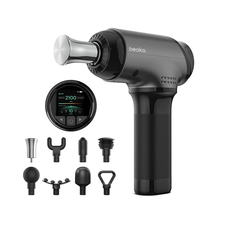 Beokas Pistola per massaggio muscolare sportivo Amplitude variabile Terapia dei tessuti profondi Motore brushless Pistola per massaggio grande Touch screen 8 teste