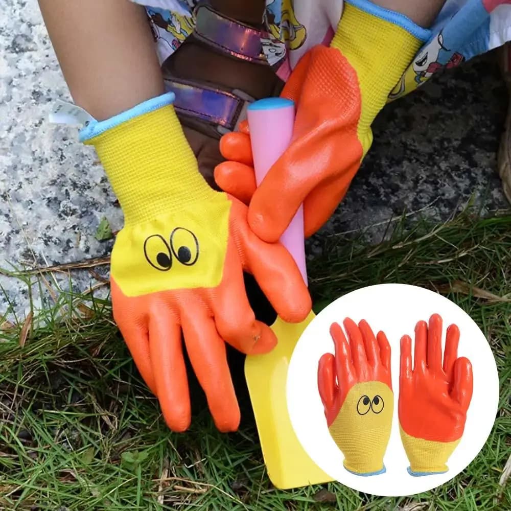Guanti da Giardinaggio Traspiranti e Impermeabili in Lattice per Bambini, Guanti Protettivi Antiscivolo e Antitaglio per Lavori di Giardinaggio
