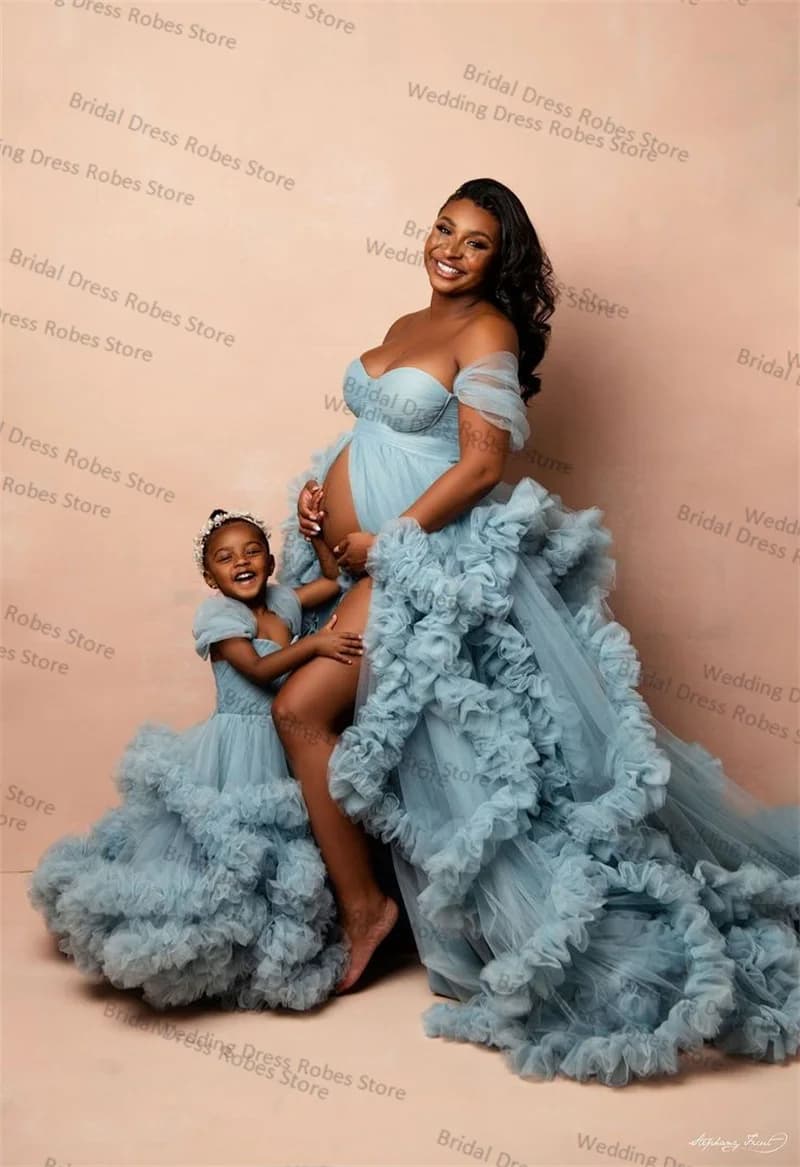 Abito premaman da donna blu per servizio fotografico Gonna Sweetheart Abito da sposa a strati in tulle Abito da ballo incinta personalizzato