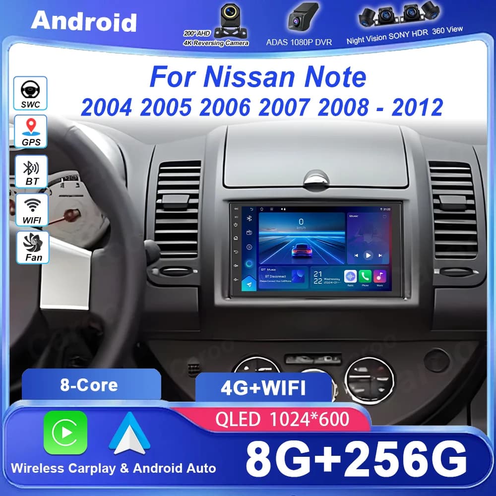 Android 16 Auto Car Radio For Nissan Note 2004 2005 2006 2007 2008 - 2012 Carplay Multimedia Player GPS Navigation DSP BT Stereo