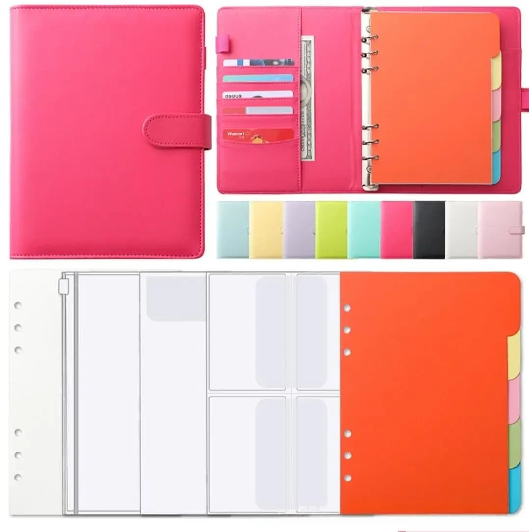 New A5 Binder Refillable Planner Notebook 6 Ring PU Leather Binder Journal with 3 styles Pockets, 5 Dividers, 80 Refill Papers
