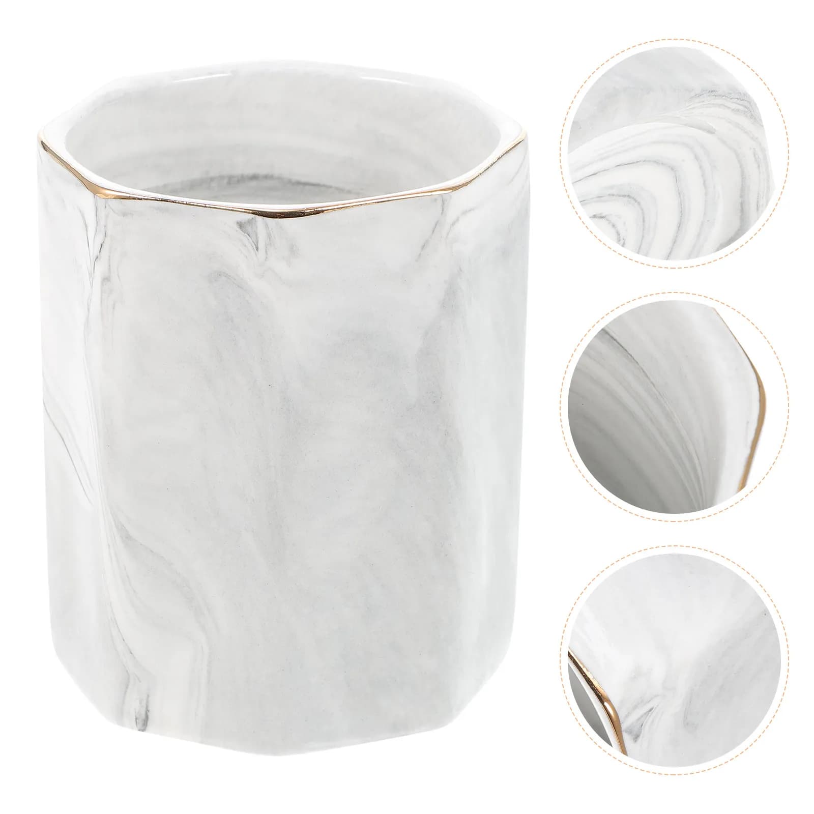 Marble Desk Organizer Pencil Holder Makeup Brush Cup Toothbrush Holder Elegant Office Accessories for Women Students Teachers