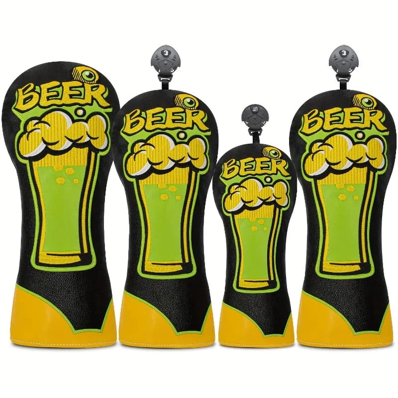 Copricapo per mazze da golf - Design a forma di boccale da birra con grafica di bottiglia di birra, protezione antigraffio per la testa della mazza