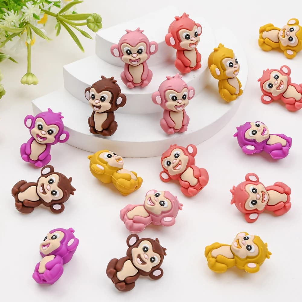 5 pezzi perline di messa a fuoco in silicone animale 5 colori perline per massaggiagengive a forma di scimmia per accessori per la creazione di gioielli con catena ciuccio fatta a mano fai-da-te