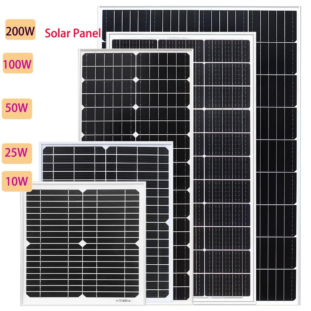 XINPUGUANG Rigid Glass Solar Panel Monocrystalline 10W 25W 50W 100W 200W Power Generation PV Panel Charge Paneles Solares