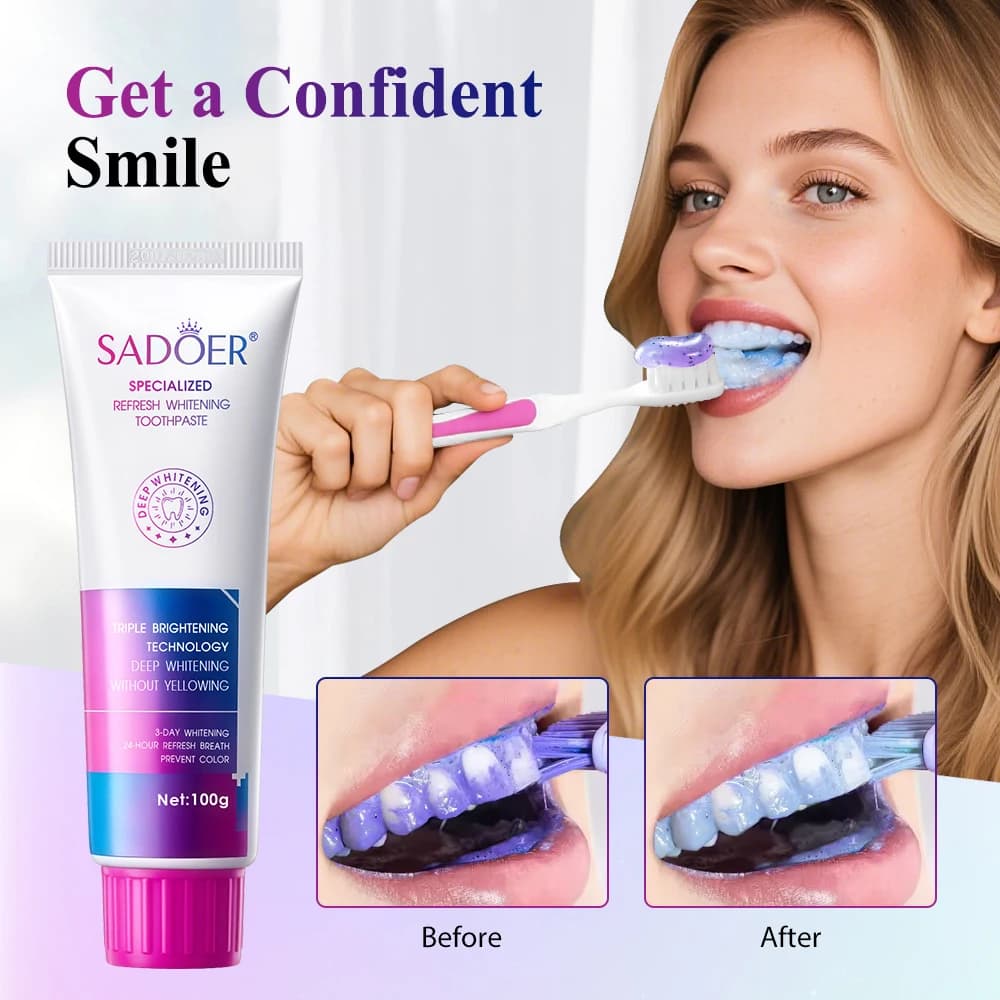 Dentifricio Sbiancante Viola, Rimuove Placca e Macchie, Igiene Orale, Strumenti per Sbiancamento Dentale, Alito Fresco, Bellezza e Salute