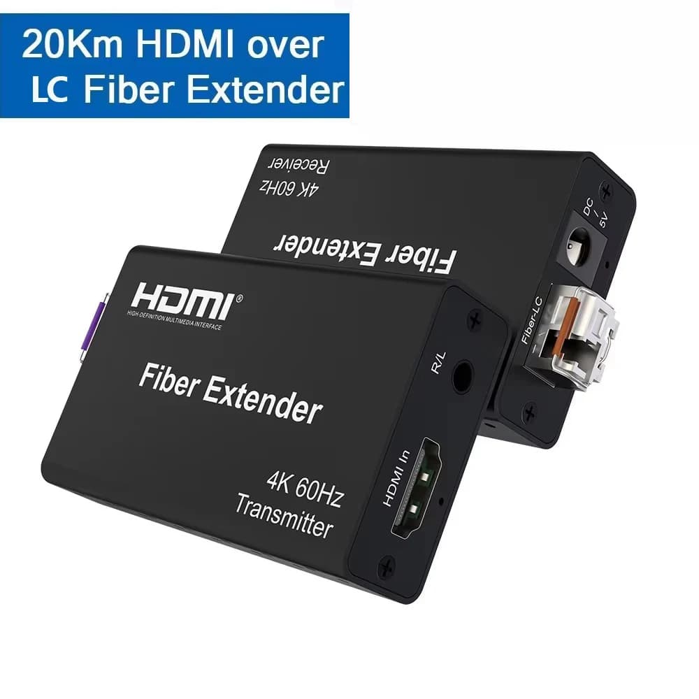 20Km HDMI Fiber Extender over LC Fiber Optic Cable 4K@60Hz 4:4:4 HDMI Fiber Video Transceiver with Audio Extender HDCP2.2 HDR10