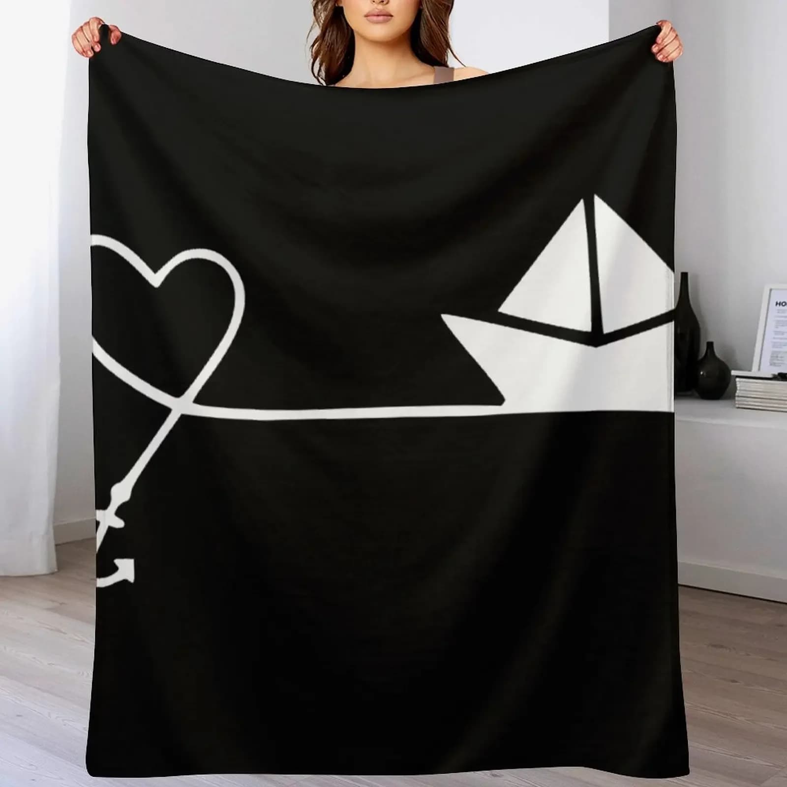 Coperta con motivo a cuore e ancora, versatile e accogliente, adatta a tutte le occasioni