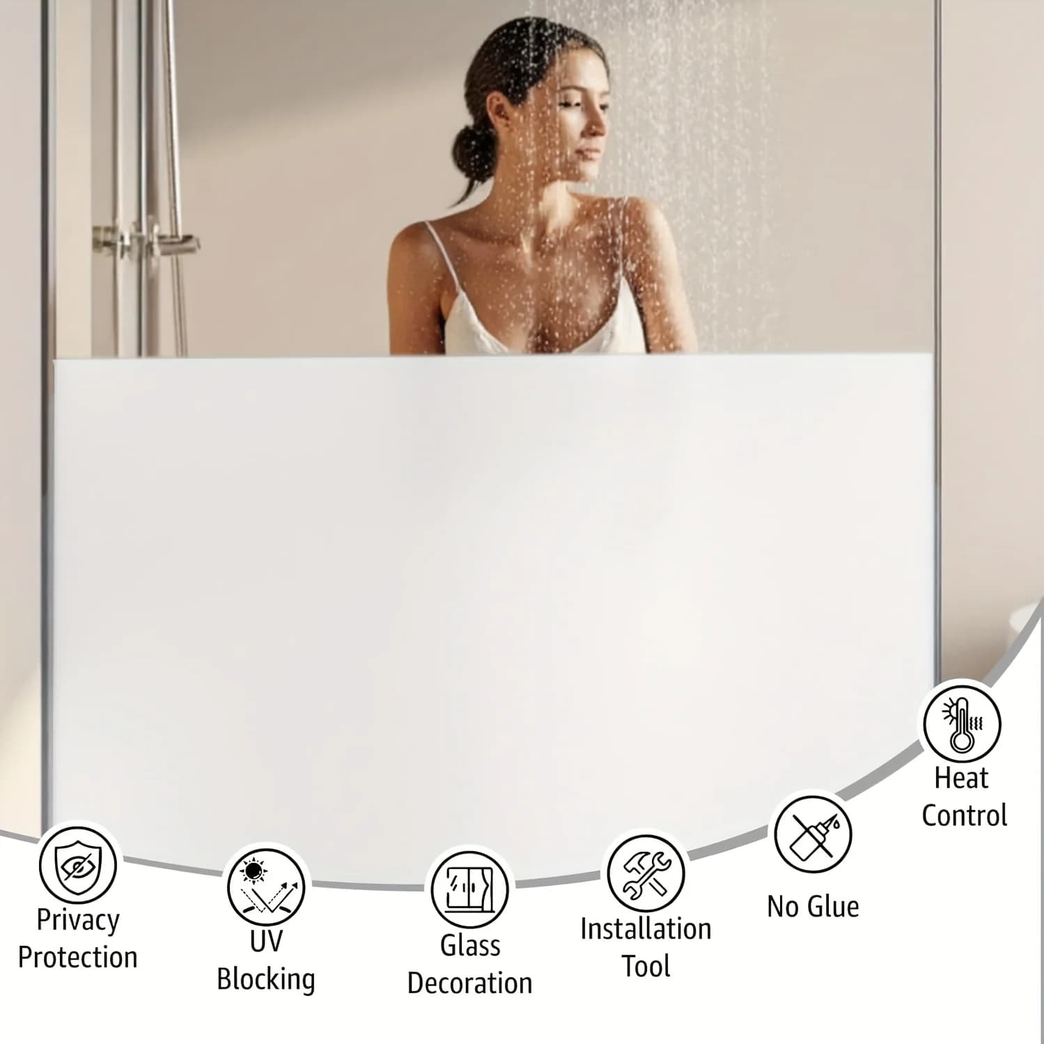 White Frosted Privacy Window Film Static Cling No Glue Heat Control Translucent Removable for Home Office Bathroom Glass