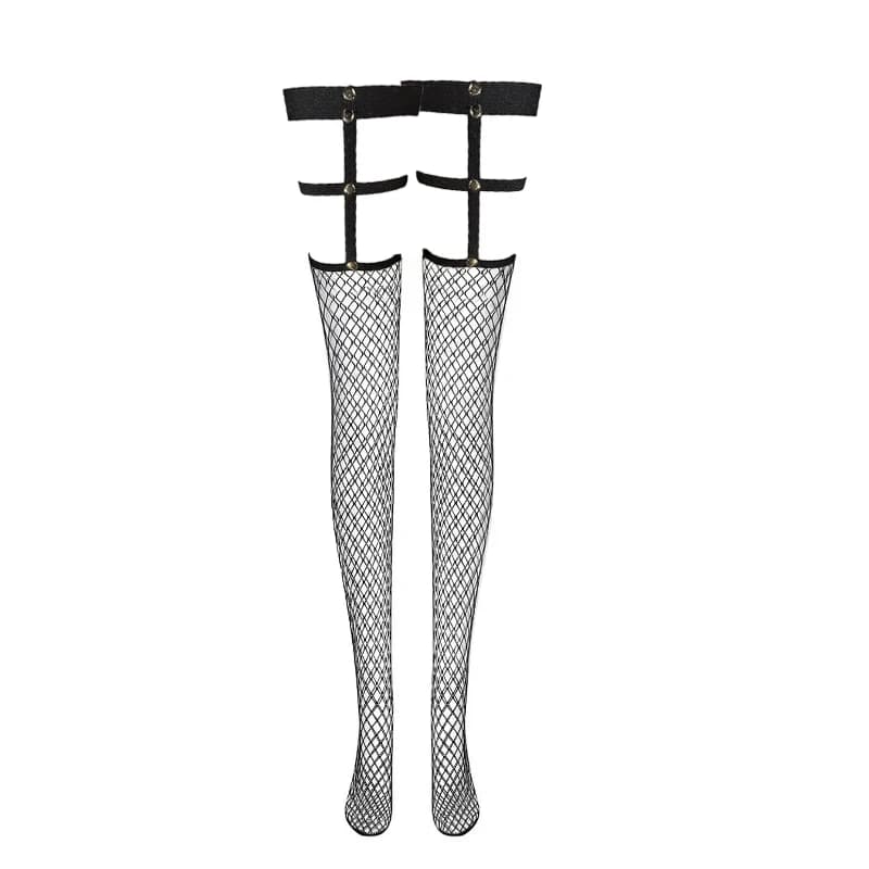 Calze a Rete Nere Sexy con Rivetti, Calze Gotiche Punk Traforate, Calze a Rete a Rete, Calze al Ginocchio