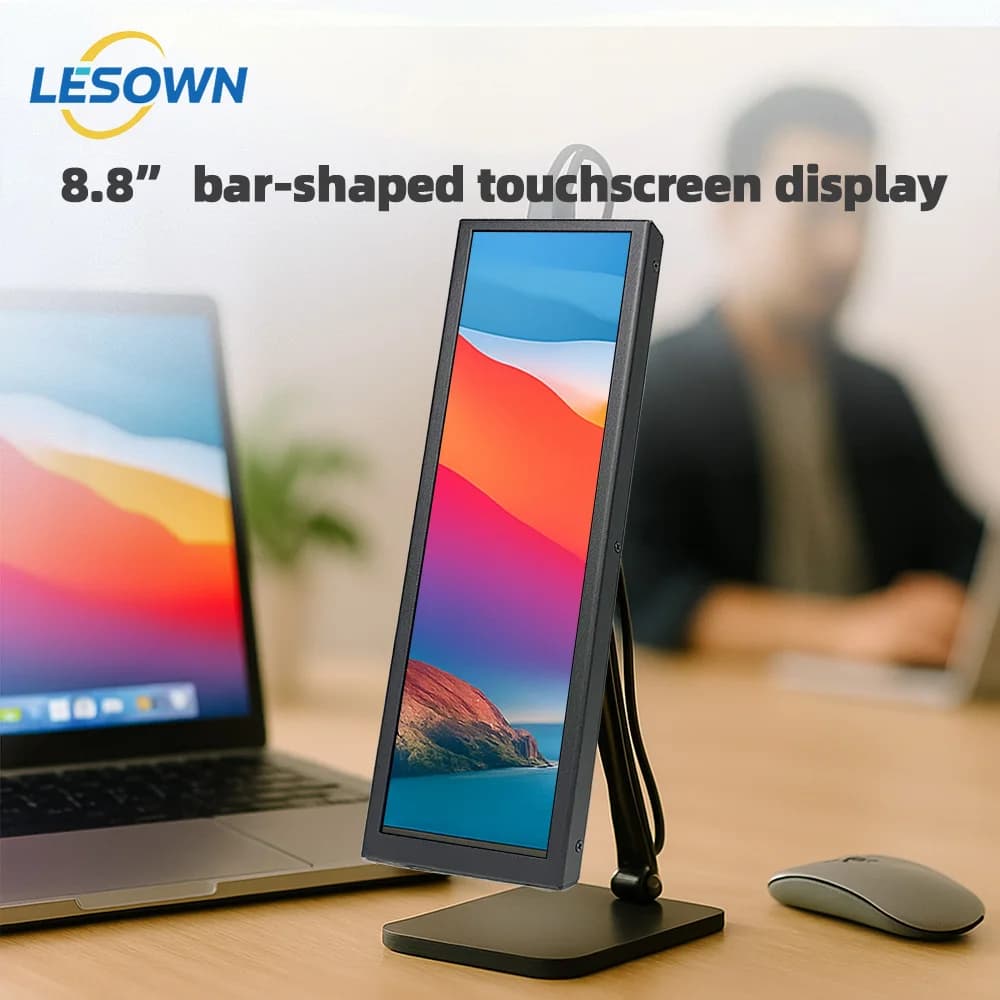 LESOWN Monitor banner compatto da 8,8 pollici – Mini display esterno esteso LCD IPS 480x1920 per laptop PC Raspberry Pi e Windows