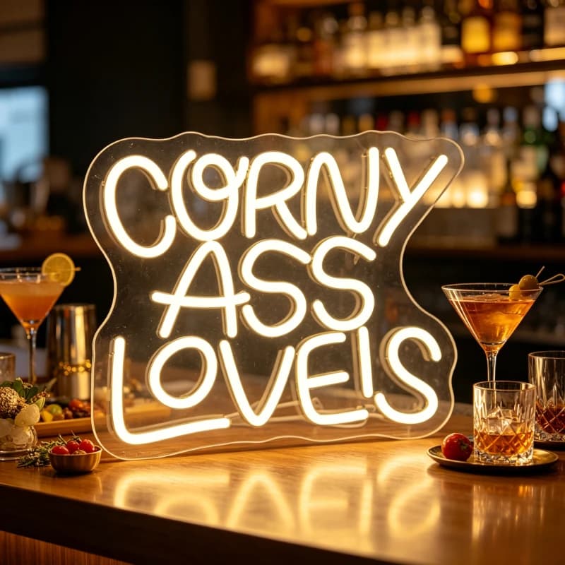 Insegna al Neon 'Corny Ass Lovers', Luce Notturna LED 3D in Acrilico, Lampada da Parete USB Divertente per Bar e Pub, Decorazione Estetica per Casa e Scrivania, Regalo per Feste