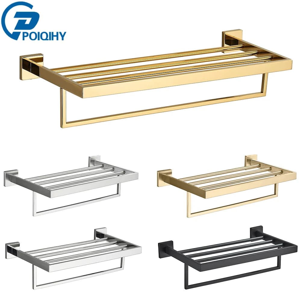 Hardware per il bagno Portasciugamani cromato Portasciugamani in acciaio inossidabile Accessori per il bagno Mensola portaoggetti Doppio portasciugamani lungo 40 cm