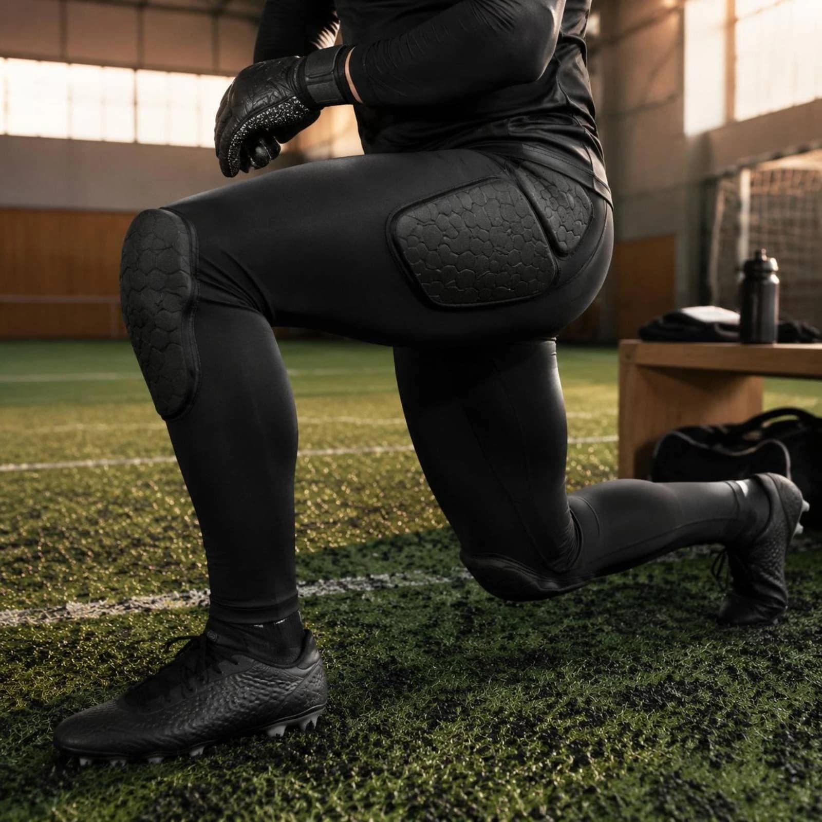 Pantaloni Imbottiti a Compressione in Materiale Elasticizzato, Pantaloni da Allenamento per Portieri, Leggings Protettivi da Calcio, Attrezzatura Sportiva Traspirante ed Elastica