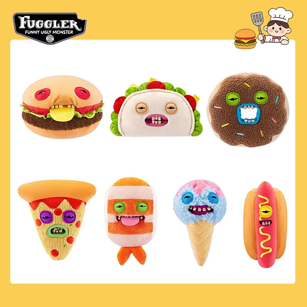 Fuggler Original Fuggalicious Dolls: Dumpling, Hamburger, Pizza, Hot Dog, Donut - Surprise box 1 Piece (Random)