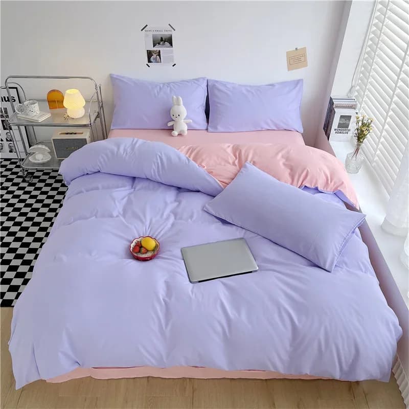 Copripiumino in cotone lavato 100% stile semplice Queen King Set biancheria da letto in tinta unita da 3 pezzi, 1 copripiumino e 2 federe, viola