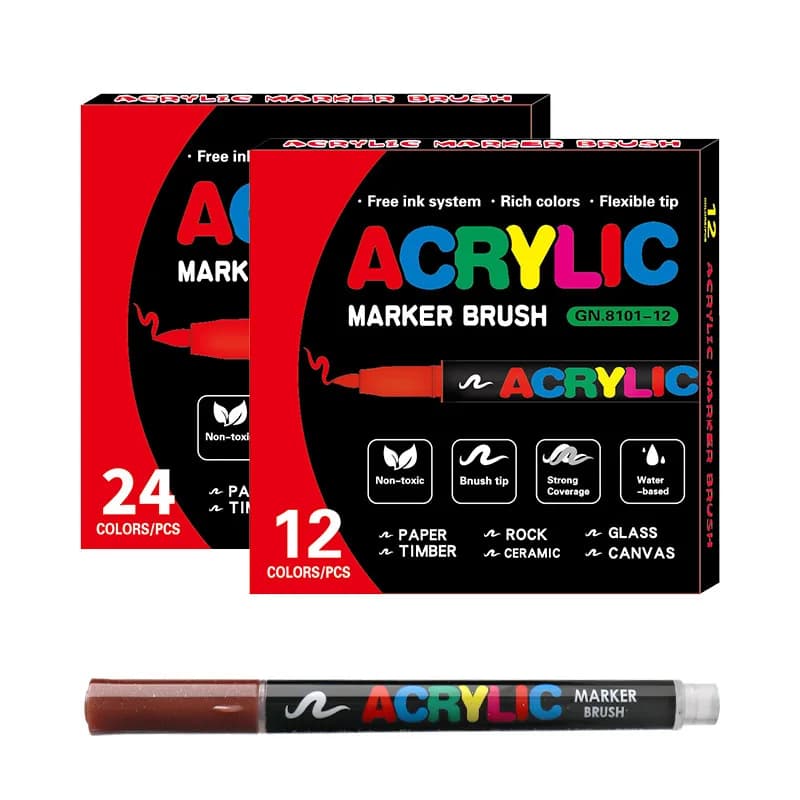 Acrylic Paint Markers,12/24/48 Colors with Direct-Liquid Ink Control System, Professional-Grade Paint Pen for Rock Painting, Canvas, Glass, Plastic, Fabric & Creative Crafts