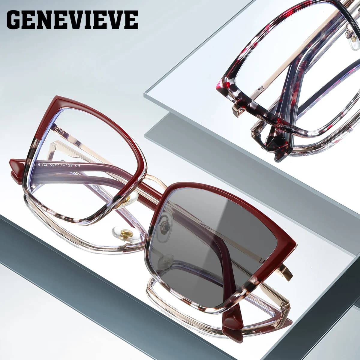 GENEVIEVE Fashionable Geometric Square Women's Polarized Sunglasses Photochromic Anti Blue-ray Glasses Customizable Prescription