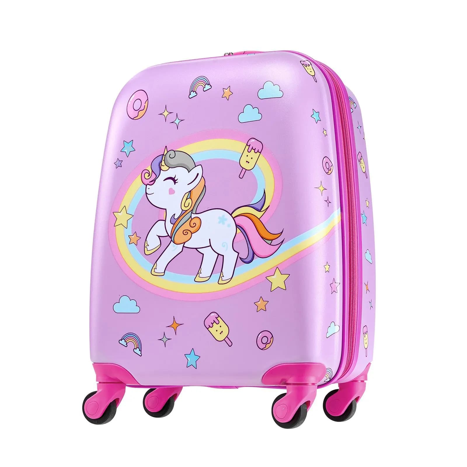 Set di valigie per bambini, 2 pezzi, valigia rigida da 18 pollici con ruote e zaino rigido, bagaglio a mano per bambini con unicorno