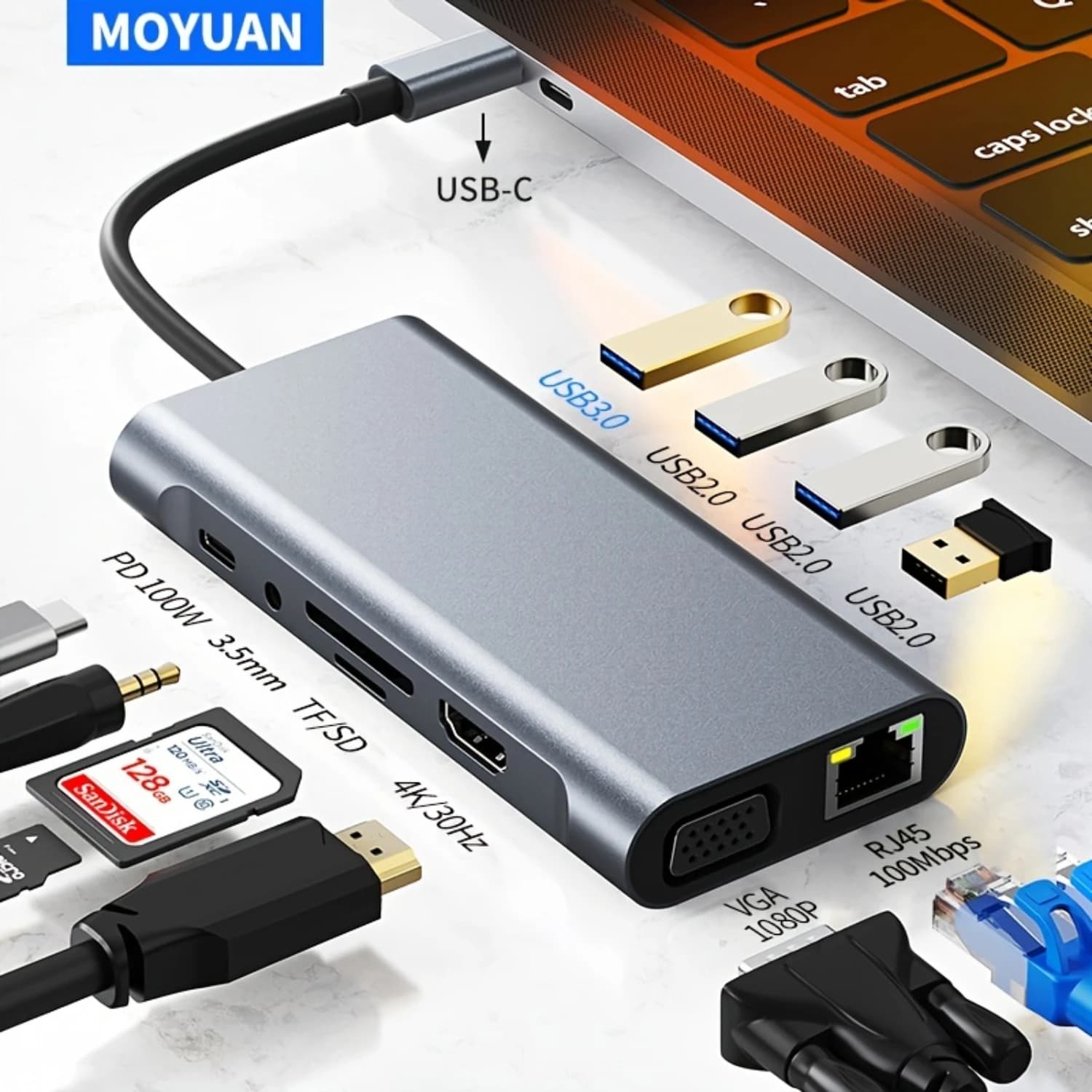 Dock di espansione di rete Gigabit multi-interfaccia T tipo C Hub USB C, docking station per laptop USB-C, adattatore per docking station di tipo C
