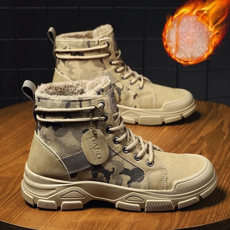 Men Snow Boots Men Camouflage Platform Sneakers High Top Boots Outdoor Hiking Shoes Thick Sole Non-Slip Durable Lace-Up