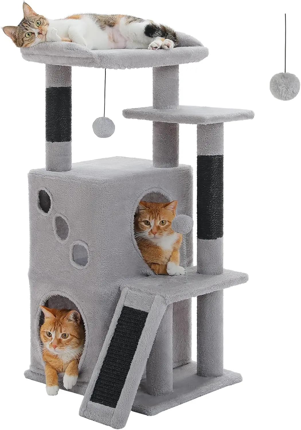 Albero per Gatti da Interno, Torre per Gatti Piccola da 105 cm con Tiragraffi, 2 Cucce, Rampa Tiragraffi