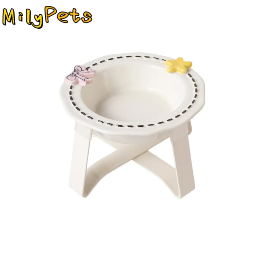 Cute Ceramic Cat Bowl Anti Vomiting Neck Protection Elevated Pet Feeder Bowl Anti Slip Detachable Cat Food Water Bowl