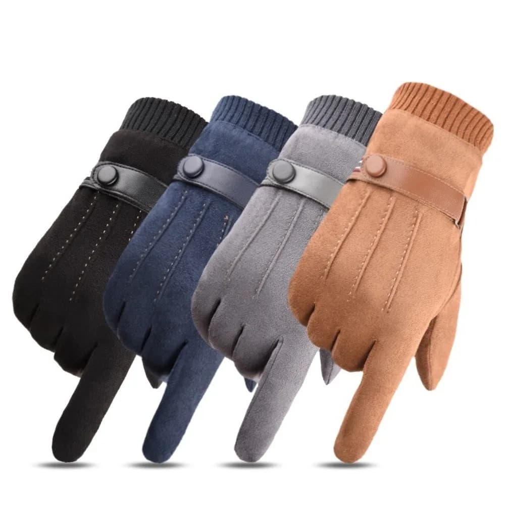 Fashion Solid Color Suede Gloves Windproof Korean Style Winter Warm Gloves Thicken Touchscreen Men Mittens Outdooor