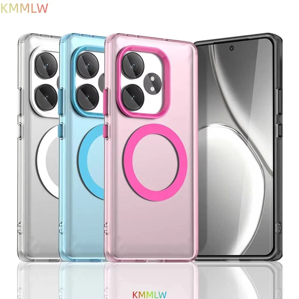 Magnetic Wireless Charging Case For Realme GT6T GT6 GT Neo6 SE GT Neo6 C61 C63 Cover Candy Colors Transparent Back Shell Coque