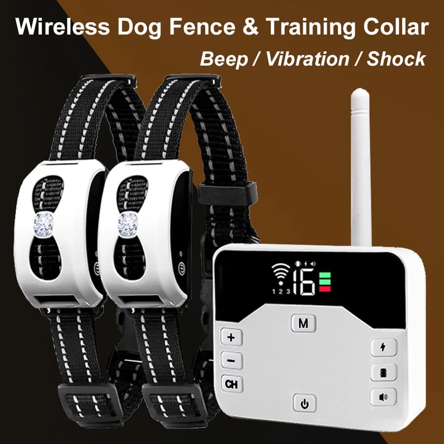 Sistema di recinzione elettronica wireless per cani 2 IN 1 e collare di addestramento remoto Segnale acustico Shock Vibrazione e contenimento di animali domestici per cuccioli di tutte le dimensioni