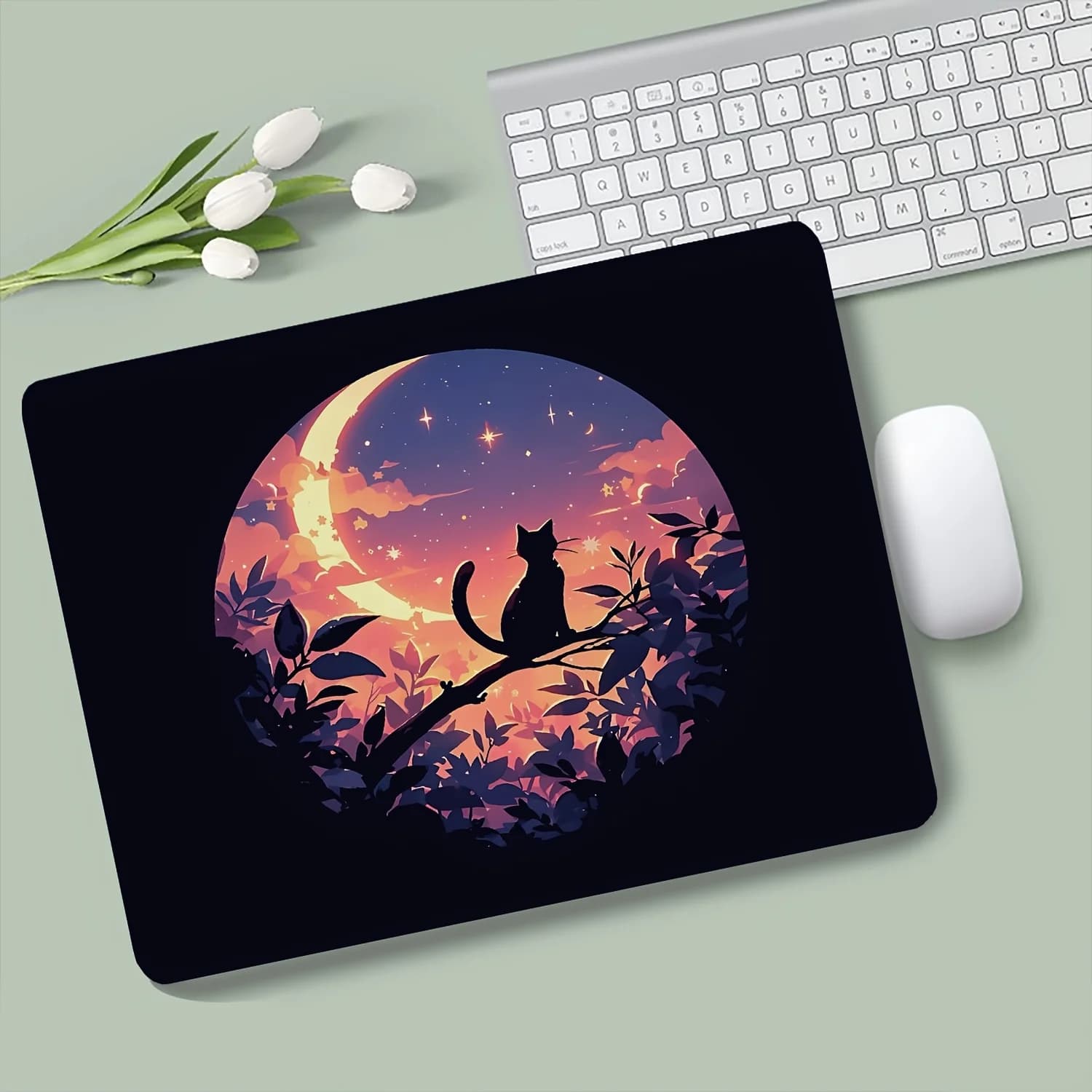 Tappetino da Scrivania per Gaming Anime Sky Black Cat in Gomma Antiscivolo per PC e Laptop