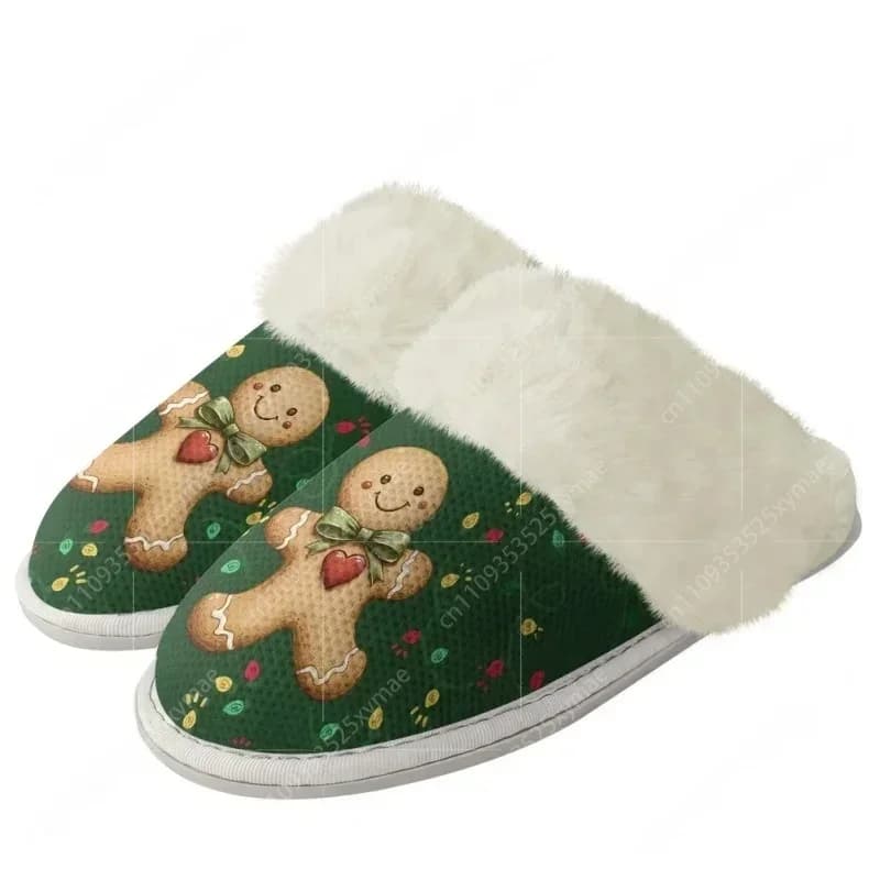 Pantofole Natalizie a Forma di Omino di Pan di Zenzero, per Uomo e Donna, in Cotone e Peluche, Calde e Leggere, Personalizzabili