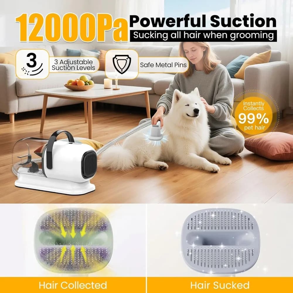US Shipping Dog Grooming Vacuum All in One Pet Grooming Kit with Hair Clipper Shedding Brush Low Noise 12000Pa Dog Hair