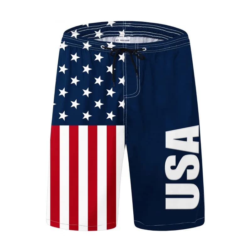 Men's Straight Leg Shorts Summer Quick Dry American Flag 3D Print Comfortable Polyester Fiber Sports Style Beach Pants