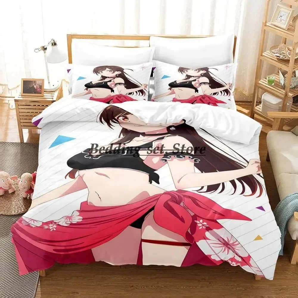 Set di Biancheria da Letto 'Rent A Girlfriend' per Letto Singolo, Matrimoniale, Queen, King Size, per Adulti e Bambini, Set Copripiumino Anime