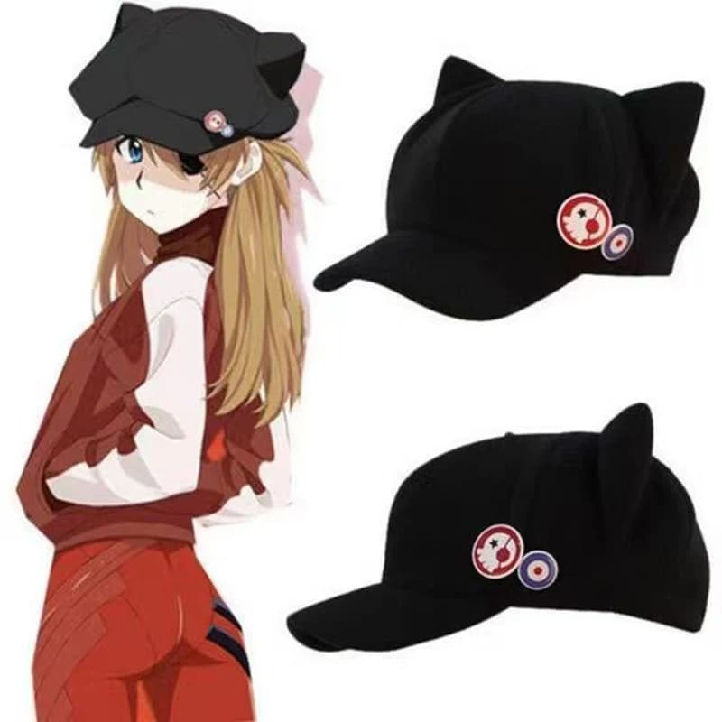 Shikinami Asuka Rangure Cat Ear Polar Fleece Hat Girls Cute Cap Anime Baseball Caps Cosplay Accessories Party Accessories Gifts