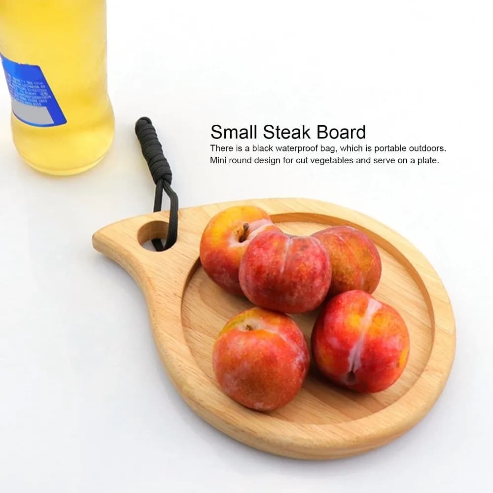 Compact Rubberwood Cutting Board Small Khaki Serving Board Hanging Hole Recessed Center Round Wooden Cutting Kitchen Prep