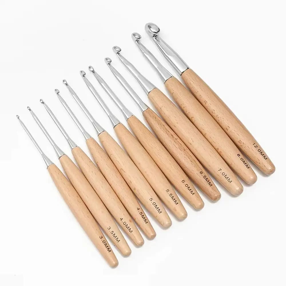 Sewing Accessories 3-12mm Crochet Hooks Beech Wood Handle Long Knitting Crochet Crocheting Hooks