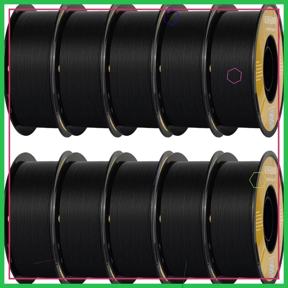 Filamento PLA Opaco 1.75mm per Stampante 3D, 10kg Nero, Precisione Dimensionale +/- 0.02 mm (10 Rotoli)