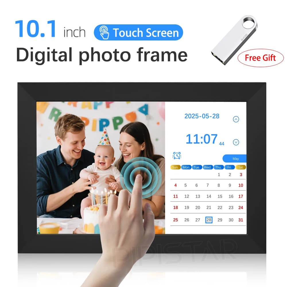 Cornice per foto digitale da 10,1 pollici Touch Screen Lettore video Dispositivi Album fotografico elettronico Calendario Orologio con sveglia