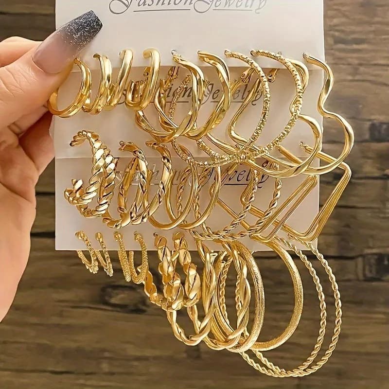 Simple Geometric Block Heart-shaped Circular Hoop Earrings Retro Cross Twisted Pattern Earrings Women Versatile Daily Jewelry