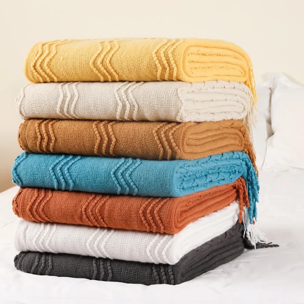 Coperta con nappe in stile nordico Finestra a bovindo Coperte lavorate a maglia Letto con divano Coperta Asciugamano Copri letto Coperte