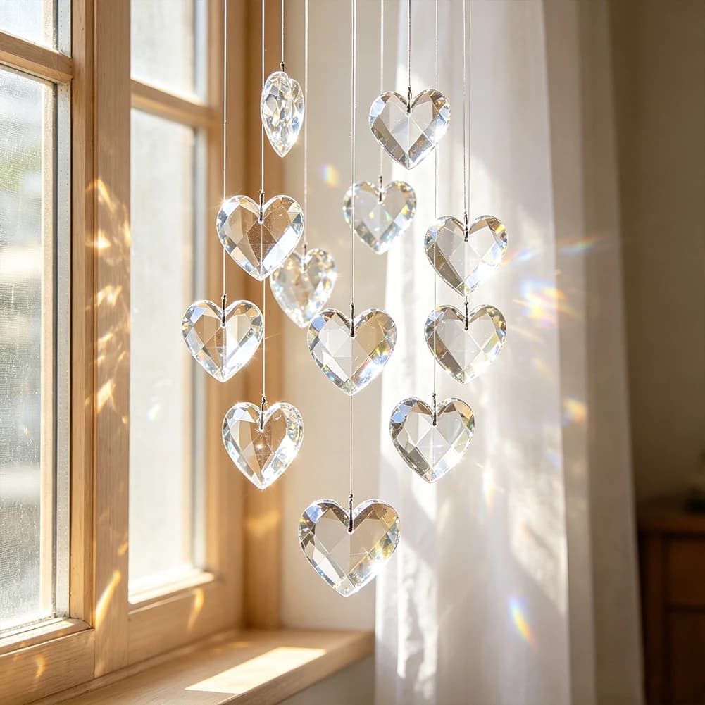 6pcs Heart Crystal Suncatcher Prisms K9 Glass Faceted Rainbow Maker Sun Lover Sunlight Magic Romantic Valentine Hanging Decor