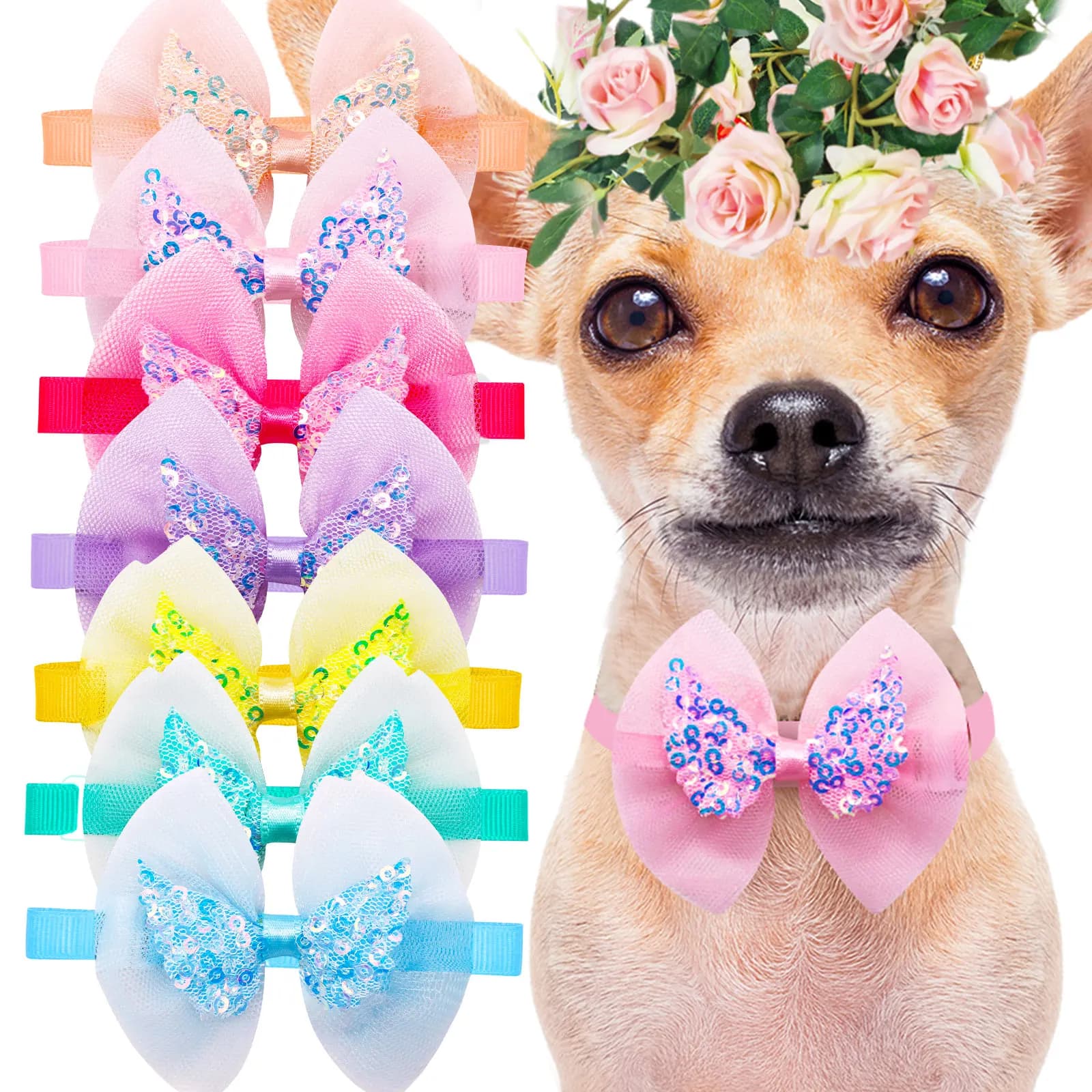 10 pezzi papillon per cani da compagnia colori misti regolabili stile paillettes pet dog cat papillon cravatte per cuccioli accessori per toelettatura prodotto per animali domestici